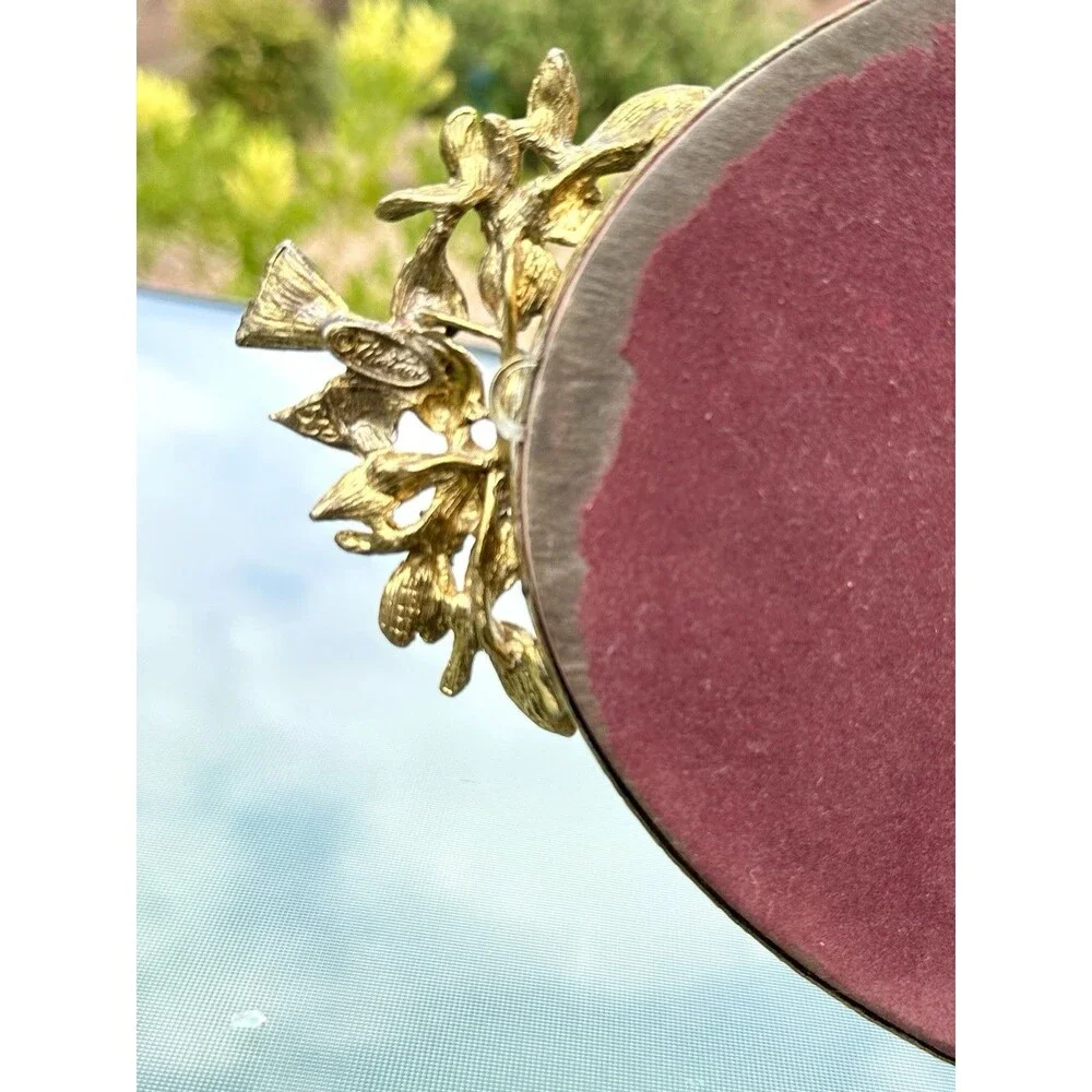 Vintage Matson Vanity Mirror Tray Birds Dogwood Gold Plated Hollywood Regency